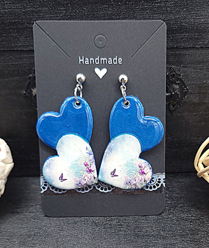 Blue Double Heart Earrings