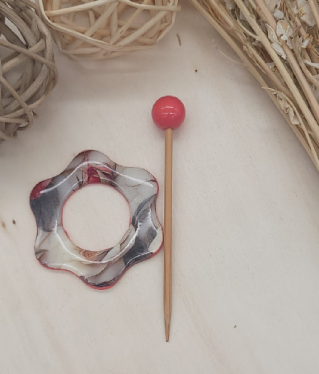 Red and White Floral Shawl Pin | Flower Shape