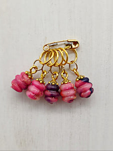 Pink marbled beehive stitch markers